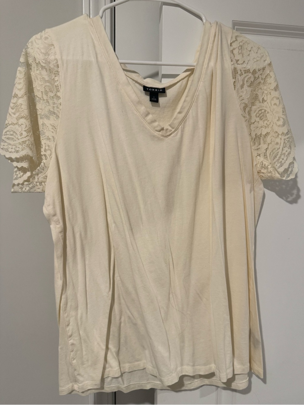 Torrid Cream Lace Sleeve V-Neck Blouse